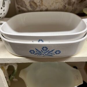 Corningware White Baking Dish with Blue Floral Design (SET OF 2)